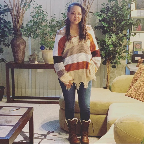 Tunic Multi Color Block Sweater - RUST - Picture 3 of 5